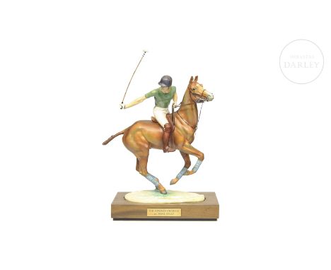 Matt porcelain equestrian figure modelled by the artist Lorne Mckean and made by Royal Worcester, showing the then Prince Cha