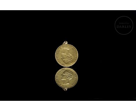 Gold coin with Spanish ring of Alfonso XII of 35 Pesetas of the year 1878.Diameter: 24 mm   Weight: 8.2 gGold: 21/22 kt