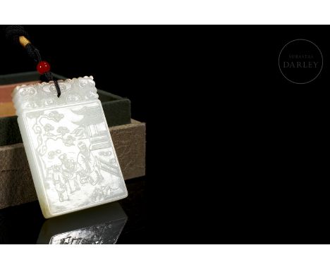 White jade plaque ‘Garden and poem’, Qing dynastyHetian white jade ‘子岗牌’ Zigang plaque of white jade, with subtle reddish-gol