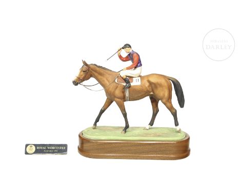 A matt porcelain equestrian figure modelled by the artist Doris Lindner and made by Royal Worcester circa 1959. The colour pa