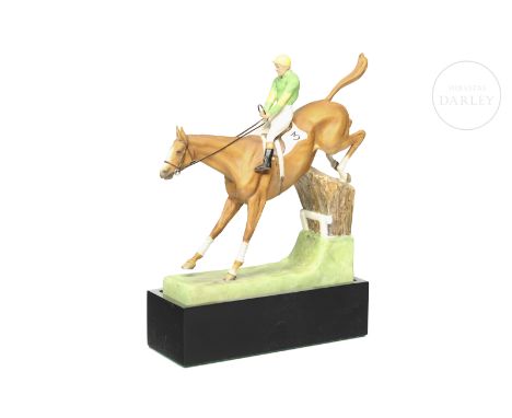 Equestrian figure in matt porcelain modelled by the artist Doris Lindner and made by Royal Worcester, circa 1935 and disconti