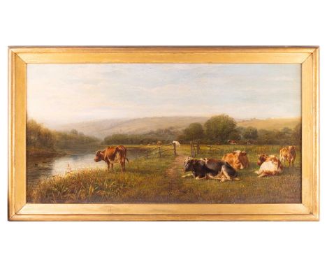 William Luker (1828 - 1905), Landscape with cattle by a river, signed indistinctly 'W. Luker' (lower right), oil on board, 52