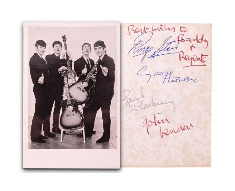 The Beatles: an original black and white signed postcard, early 1960s, with dedication verso in John Lennon's hand, 'Best Wis