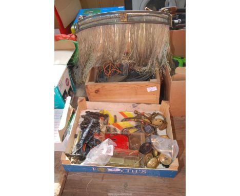 A quantity of items to include: lamp shade, brass coat hooks, door furniture, etc.