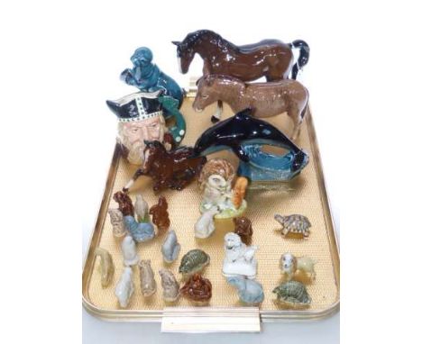 Royal Doulton character jug 'Viking', Beswick horse foal and donkey, Poole dolphin and seal, Wade whimsies etc.