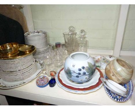 Seven table lamps, Royal Copenhagen vase, Midwinter dinner ware, glassware, plates, Wedgwood and other trinket ware etc.