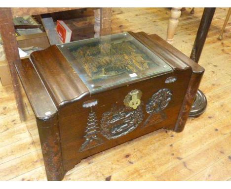 Eastern carved camphorwood trunk and similar lamp standard