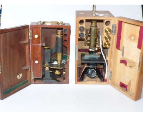 Ernst Leitz Wetzlar No. 246276 microscrope and lenses and another microscope, both in fitted wooden cases (2)