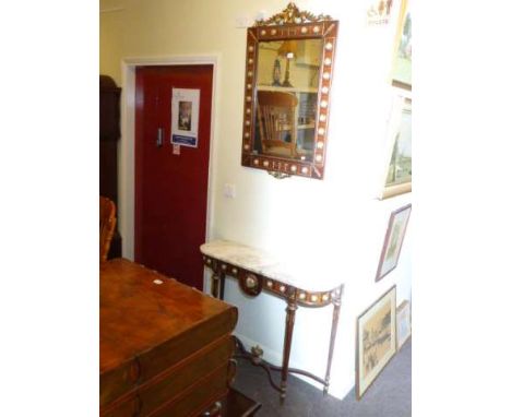 Marble topped gilt and porcelain mounted console table and mirror