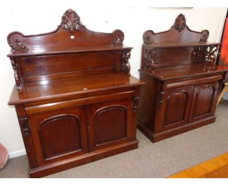 Pair period style mahogany two door chiffoniers with raised shelf backs