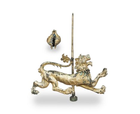A good 18th century gilded sheet copper Weather Vanein the Louis XVI stylein the form of a lion passant with applied mane, al