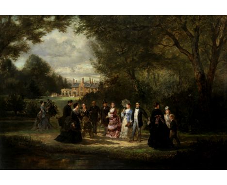 British School, 19th CenturyPainting of James McHenry and guests before Oak Hill Lodge, Kensington oil on canvas81 x 116.2cm 