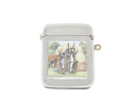 A Victorian silver, gold and enamel 'hunting scene' vesta caseSampson Mordan &amp; Co Ltd, London 1900 Of rectangular form, t