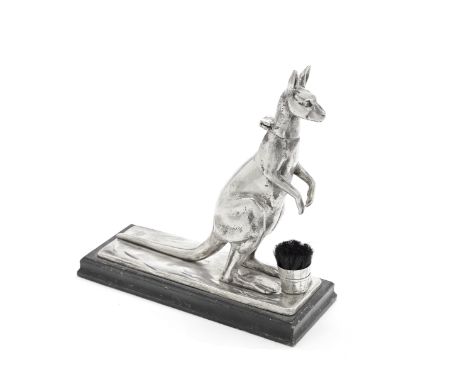An Edwardian novelty silver-plated 'kangaroo' inkwellunmarked, possibly Australian Realistically modelled, a hinged head that
