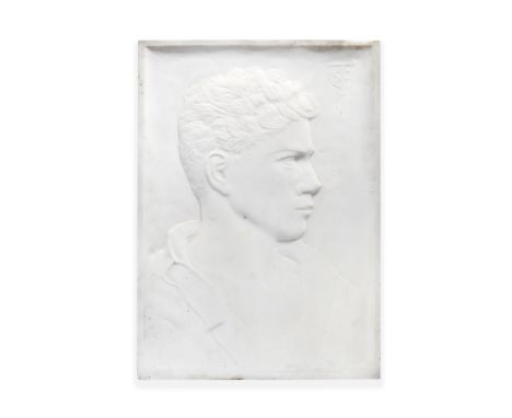 An early 20th century carved marble portrait relief of a young manprobably British, circa 1920the sitter looking to sinister 
