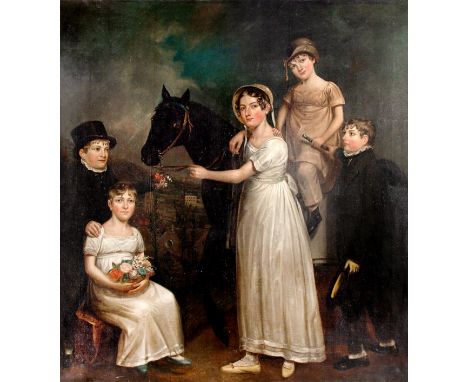 J. Hunter (British, 19th century)The Fawcett family children before Bradford, West Yorkshiresigned, dated and inscribed 'J Hu