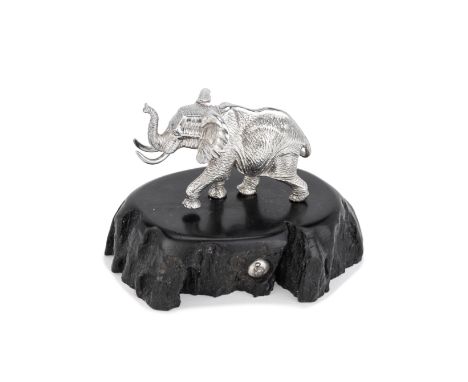 Patrick Mavros: a silver Elephant sculptureZimbabwe Of realistic form, hand cast using the 'lost wax' process and finished wi