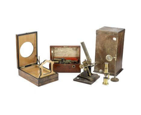 A Group of four Scientific and Medical Instruments, English, 19th century,comprising a compound monocular microscope, unsigne