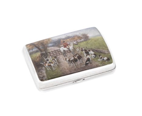 A Victorian silver and enamel cigarette caseSampson Mordan &amp; Co, London 1890The front enamelled with a fox hunt group wai