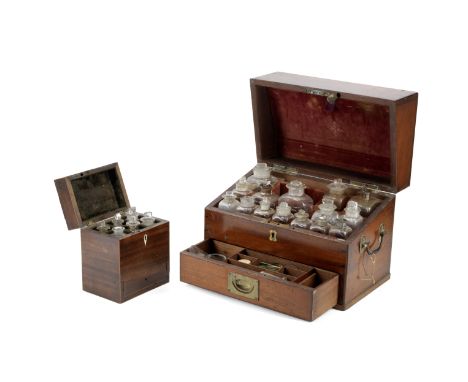 Two Mahogany Medicine Chests, English, mid-19th century,the larger with hinged lid opening to fifteen glass medicine bottles 