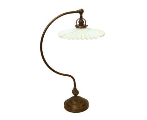 A 1930's French brass desk lamp with opaque white glass shade, height 59cm
***CONDITION REPORT***Good restored condition, rec