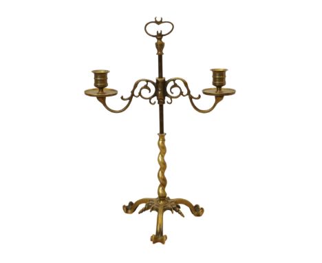 An early 20th century French brass telescopic twin light candelabrum, width 27cm, height 39cm
***CONDITION REPORT***Light oxi