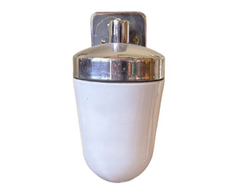 A 1930's English chromed metal and opaque glass wall light after Sergei Chermayeff, depth 19cm, height 26cm
***CONDITION REPO