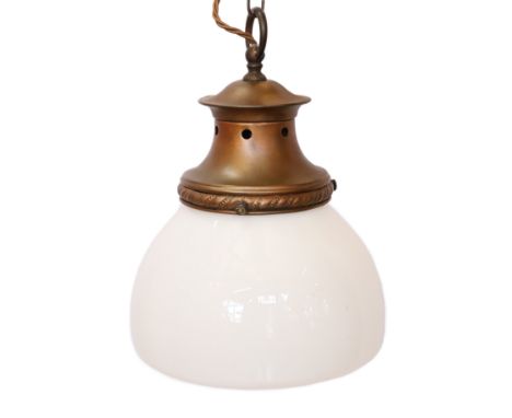 A 1930's English copper mounted opaque glass light fitting, height 35cm
***CONDITION REPORT***Good condition, a little oxidis