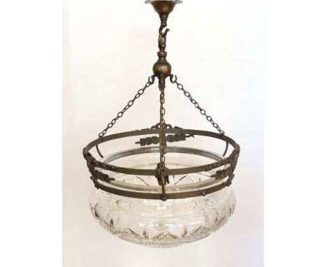 An early 20th century English bronze mounted cut glass ceiling light, c.1910, width 42cm, height 54cm
***CONDITION REPORT***G