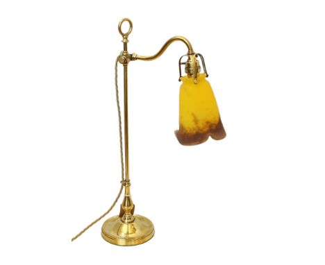 A 1920's French brass adjustable desk lamp with pate de verre glass shade, signed Muller Fréres, height 52cm
***CONDITION REP
