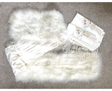 FEATHER/DOWN EVENING STOLE, APPROX 2m, ALSO EMBROIDERED SCARF

 