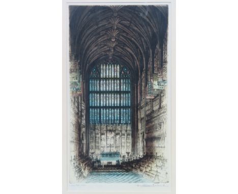Sharland, framed pencil signed colour etching " St Georges Chapel, Windsor"Approx. 43 x 24

Reasonable used condition 