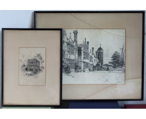 Two Herbert Railton monochrome prints - Cobham Hall &amp; Bury St Edmunds, The Priory Gate. Largest Approx. 28 x 36cm

Both i