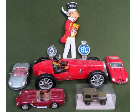 Mixed lot of sundries including vintage car badges, sunnyjim puppet, model cars

All in used condition, unchecked 