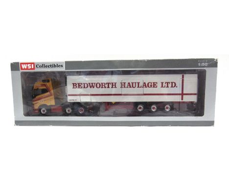 A 1/50 SCALE WSI MODELS NO.02-1637, VOLVO FH4 GLOBETROTTER & FRIDGE TRAILER 'BEDWORTH HAULAGE'  boxed.