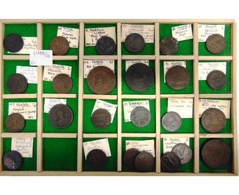 TOKENS - NORFOLK & ESSEX  Twenty-five tokens, comprising an R. Campin ('Haberdasher') Goat Lane, Norwich halfpenny, 1794; Bar