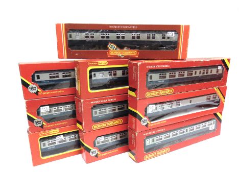 [OO GAUGE]. TEN HORNBY B.R. MK II COACHES  comprising five composite, two brake, one buffet and two sleeper, each in blue and
