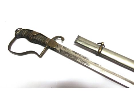 A GREAT WAR TURKISH OFFICER'S SABRE  of German manufacture, the 68cm shortened slightly curved blade etched with trophies of 