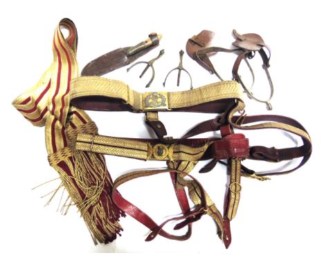 ASSORTED MILITARIA & OTHER ITEMS  comprising a crimson leather and bullion thread belt, the gilt metal buckle with 'ER VII' i