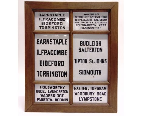A GROUP OF LONDON & SOUTH WESTERN RAILWAY / SOUTHERN RAILWAY ENAMEL DESTINATION SIGNS  each with black lettering against a wh