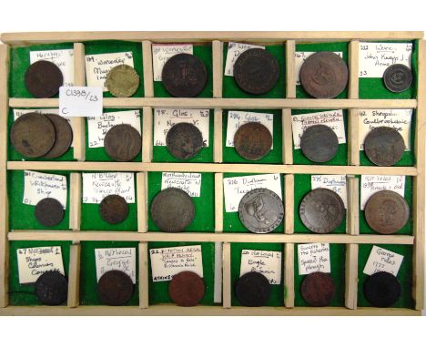 TOKENS - ASSORTED   Twenty-five tokens, comprising a C. Honiatt's Hereford halfpenny, 1794; James Wilkinson ('Vice Maker') Du