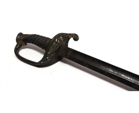 A FRENCH 1845/1855 PATTERN INFANTRY OFFICER'S SWORD  the 81.5cm fullered straight steel blade without markings or decoration,