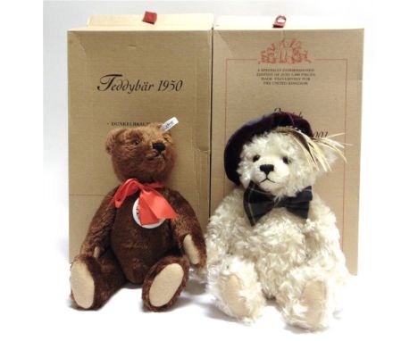 TWO STEIFF COLLECTOR'S TEDDY BEARS  comprising 'Scottish Teddy Bear', white, limited edition 2476/3000, with certificate of a