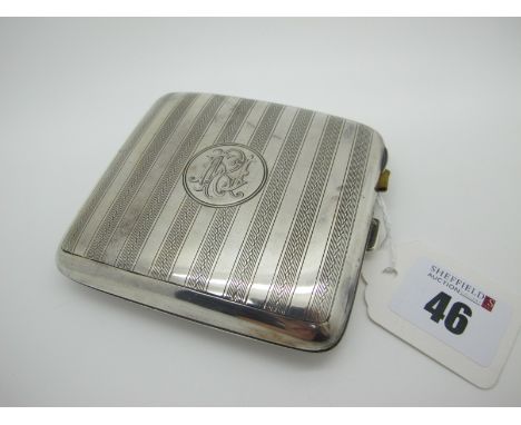 A Hallmarked Silver Cigarette Case, Mappin &amp; Webb, Sheffield 1913, allover engine turned decoration, initialled (dents) (
