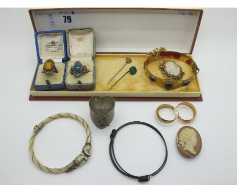 Vintage Bangles, dress rings, vintage ring boxes, cameo style brooches, hoop earrings etc. 