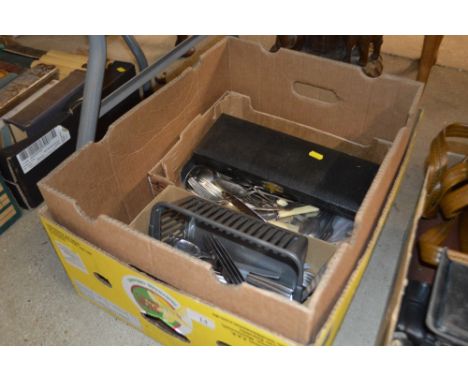 A box of cutlery; and a fish serving knife and fork