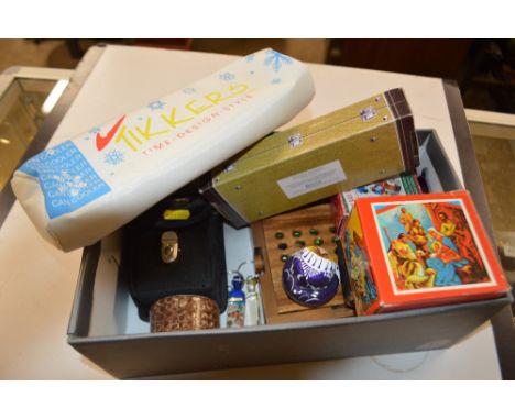 A box of various sundry items to include watches, a camera, etc.