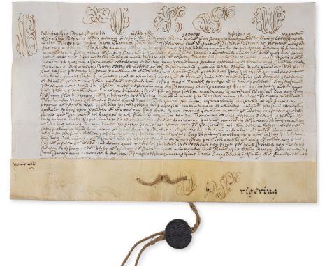 Benedict XIV (Pope, 1675-1758) Papal Bull relating to a pension in Church of St. John Lateran, D.s., manuscript in Latin, on 