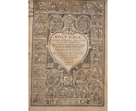 Bible, English.- Holy Bible (The), containing the Old Testament and the New, both titles in heart-shaped centre within woodcu