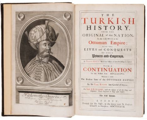 Turkey.- Rycaut  (Paul) The Turkish History, 4 parts in 3 vol., titles to vol.1 &amp; 2 in red and black, 28 engraved plates,